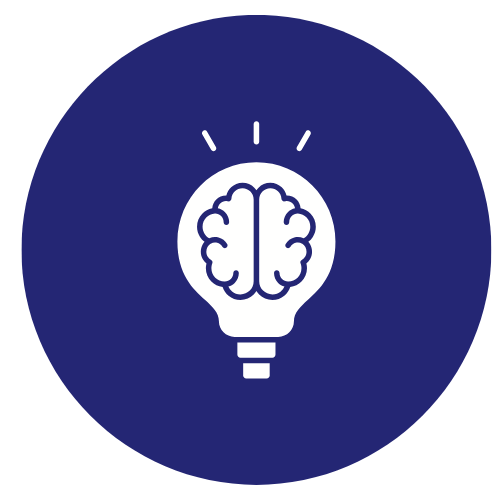 Icono que muestra un cerebro dentro de una bombilla que representa ideas o conciencia