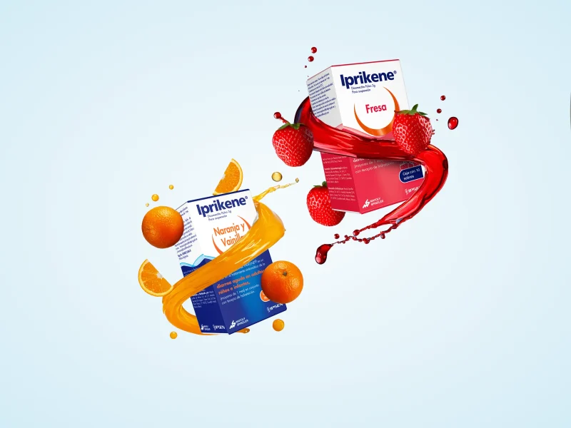 Productos Iprikene® en polvo sabores fresa y naranja con vainilla con frutas