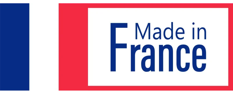 Icono de bandera Francesa con el texto: Hecho en Francia